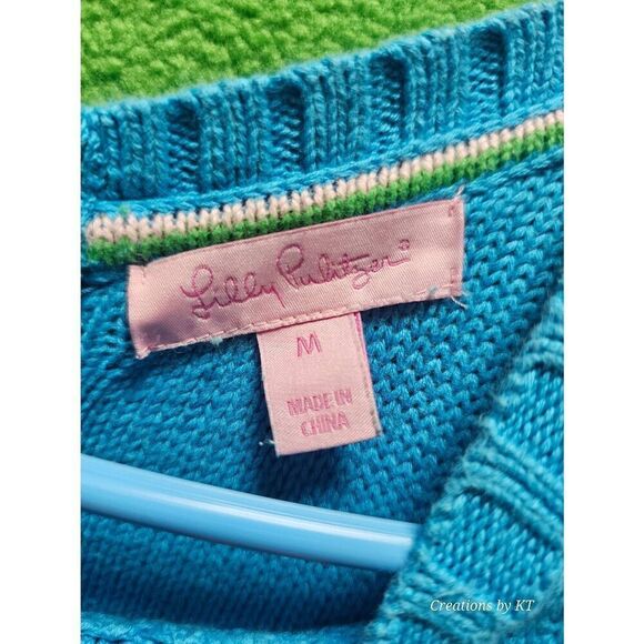 Lilly Pulitzer Elise Ariel Blue Cable Knit Sweater Mini Shift Dress Size Medium - Picture 10 of 10